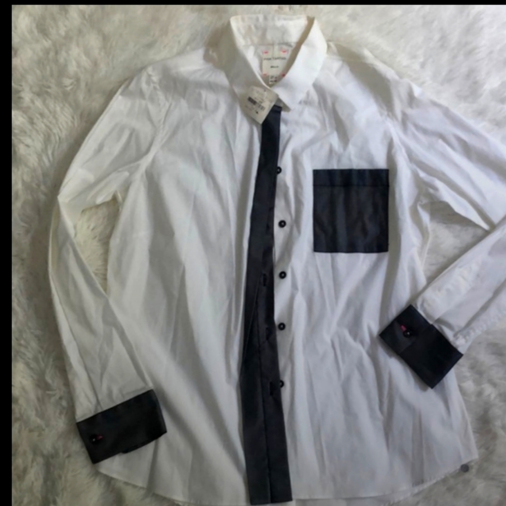 BLACK & WHITE DESIGNER TAILORED TUXEDO BLOUSE 12